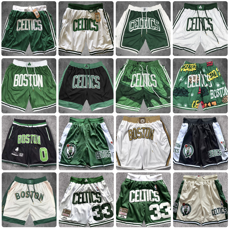 Celtics Embroidered American Sports Men's Retro Quick-Dry Breathable Street Shorts with Pockets Basketball Shorts