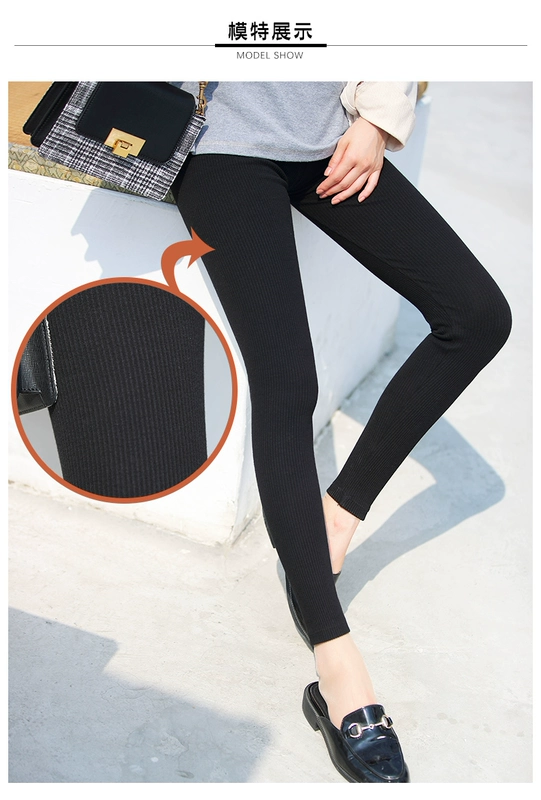 Quần legging nữ mặc ngoài mùa thu cotton mới cao eo chủ đề Phiên bản Hàn Quốc thanh mỏng dọc kích thước lớn quần thun chân