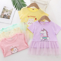 Baby skirt top Skirt Childrens skirt Jacket Girls Sweater Skirt Summer cotton stretch short sleeve skirt T-shirt