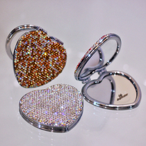 Love Diamond makeup mirror mini portable folding peach heart small mirror Lady portable dressing mirror double-sided Princess Mirror