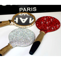 Luxury creative diamond makeup mirror Diamond handle mirror Wooden portable mirror Princess mirror