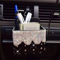 Multifunctional car storage box with diamonds and rhinestones creative car hanging storage box storage bag