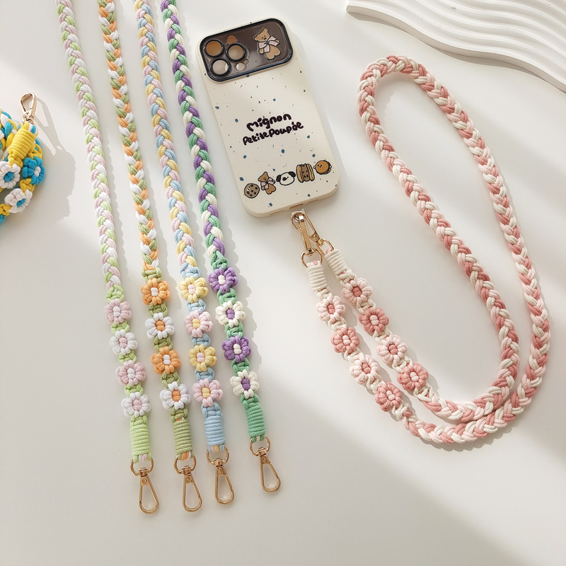 Hand-Woven Mobile Phone Lanyard, Cross-Body Phone Chain, Floral Phone Lanyard, Camera Neck Strap, Can Be Used as a Backpack Strap, Women's Style