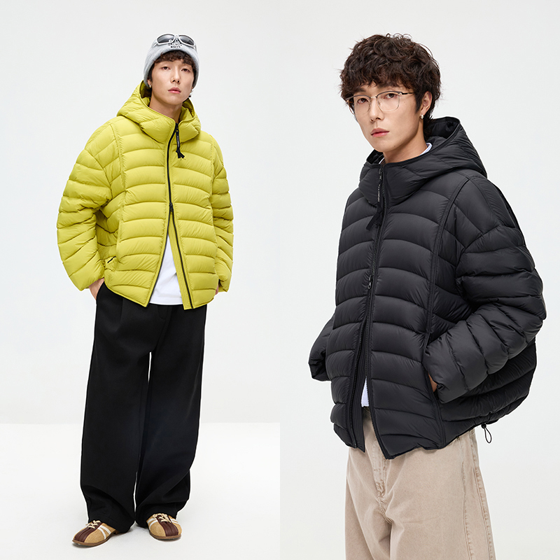 90% White Duck down Ribbed down Jacket for Men and Women, Hooded Couple Style, Winter Lightweight down Coat Without Lining, Turtle Back Design