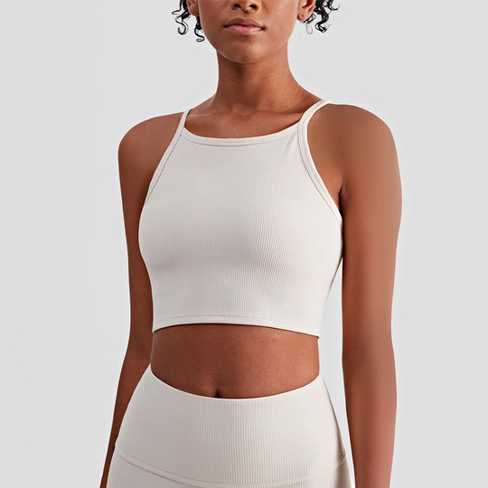 Big brand same style high collar threaded fixed cup fitness vest women's one-piece shockproof yoga running sports bra