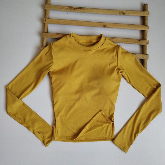 New style sexy hem slit sports top with chest pad, women's tight running fitness clothing, sports long-sleeved yoga clothing