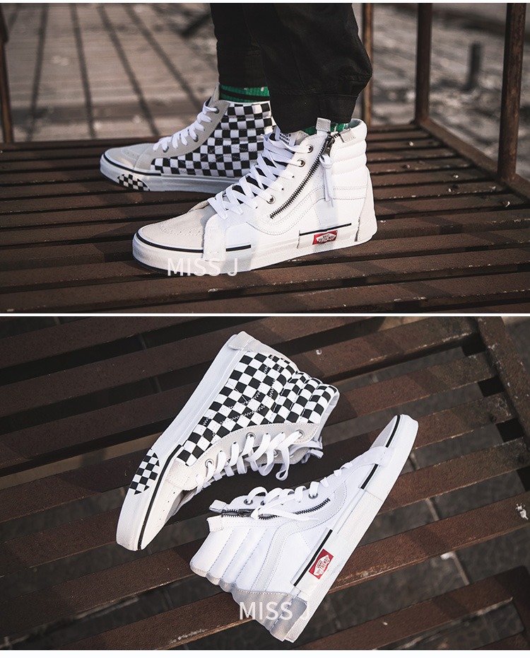 Miss Jin Vans Sk8-Hi Cap giải mã ghép nối bàn cờ kẻ cao và giày trượt ván cao cấp VN0A3WM127I - Dép / giày thường giày thể thao nữ đẹp