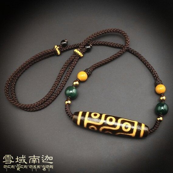 Tibetan dzi bead natural genuine product full of cinnabar high oil moist to pure nine-eyed old dzi bead horizontal collarbone lanyard necklace