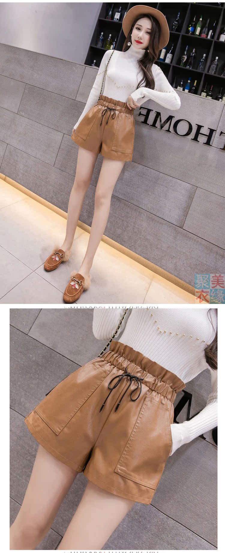 Quần da, quần short nữ, thun, eo cao, túi lớn, quần ống rộng, băng rộng, chân rộng, quần da, quần da pu quần short trắng nữ mặc với áo gìquần jean ngắn nữ đẹp