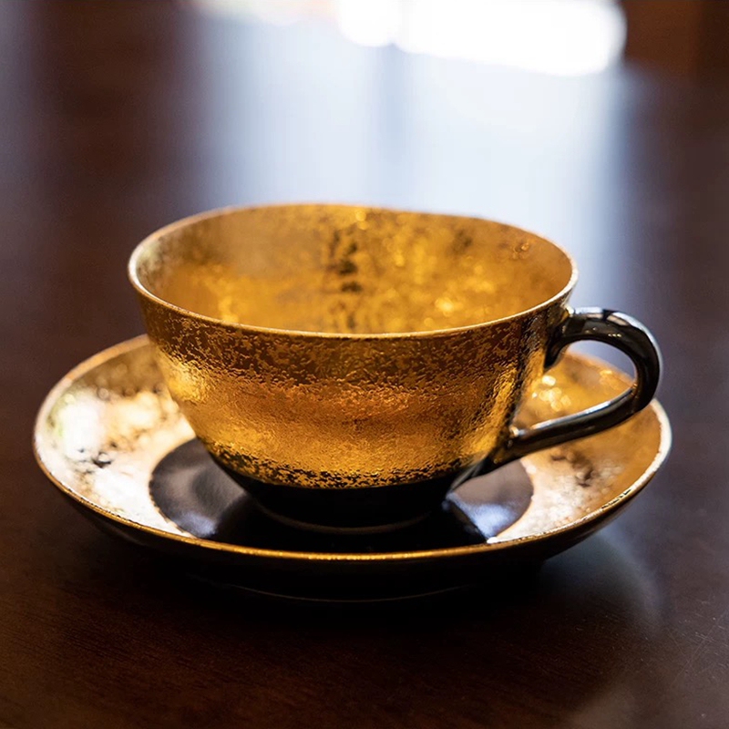 Japanese Imported Arita Ware Gold and Black Glaze Coffee Cup with Tray Tea Cup Water Cup Ceramic Cup Afternoon Tea Japanese Imported Arita Ware Gold and Black Glaze Coffee Cup with Tray Tea Cup Water Cup Ceramic Cup Afternoon Tea