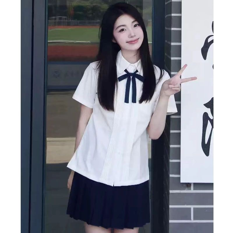 Suit Jk Uniform Shirt Women's Short-Sleeved Summer Japanese Style School Uniform College Style Accordion Pleated Shirt Top Graduation Class Uniform Suit Jk Uniform Shirt Women's Short-Sleeved Summer Japanese Style School Uniform College Style Accordion Pleated Shirt Top Graduation Class Uniform