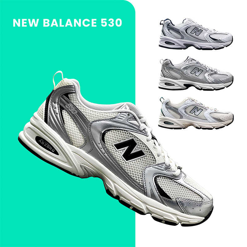New Balance Nb Low-Top Men's and Women's Shoes Y2K Liquid Silver Mesh Breathable Shock-Absorbing Casual Shoes Mr530Sg