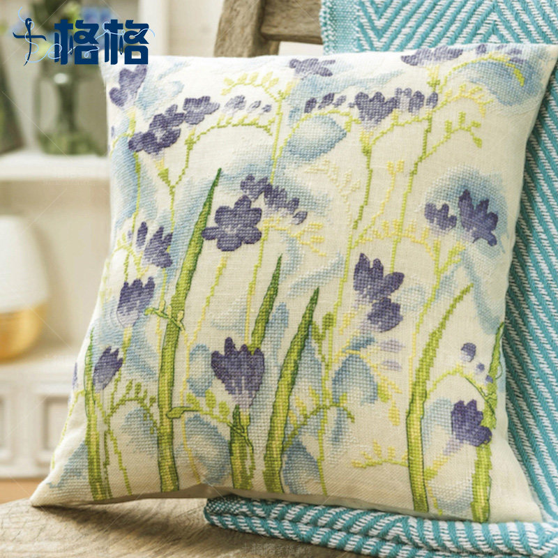 French DMC Cross Embroidery Suite Living Room with 2020 New Trilateral Open Zipping Water Powder Blue Flower