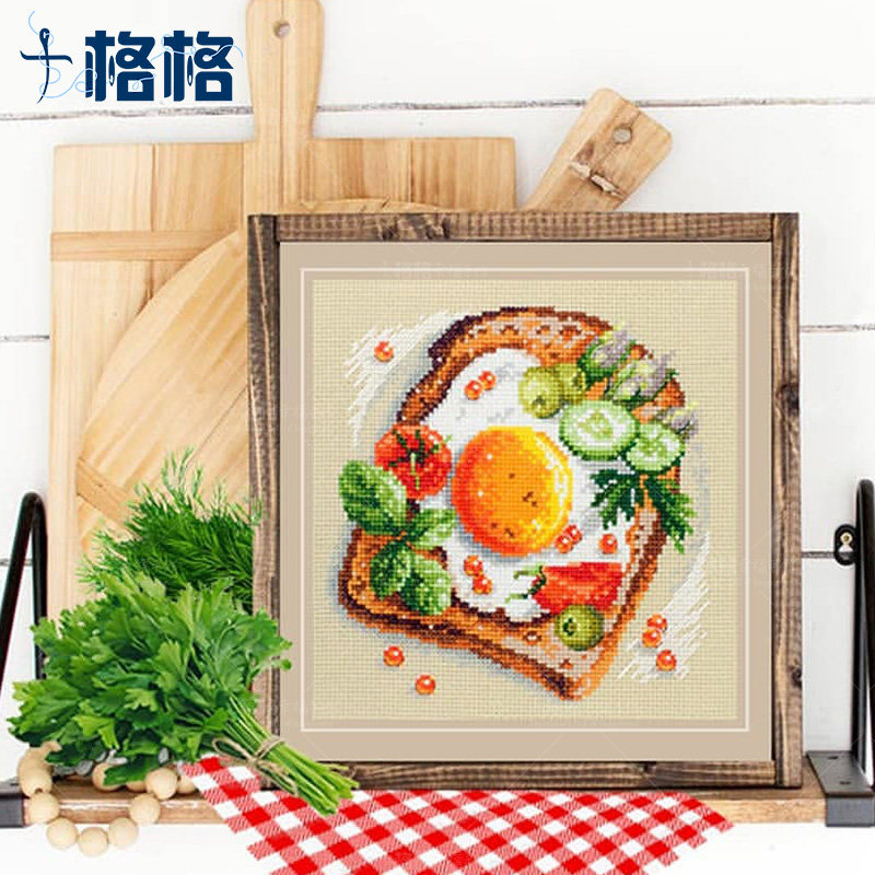 France DMC Cross Stitch Kit Hung Painting New Printed Delicious Dessert Series Putoast Egg Beige Cloth