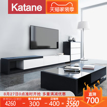  Nordic modern minimalist tempered glass coffee table TV cabinet combination living room solid wood veneer background wall set furniture