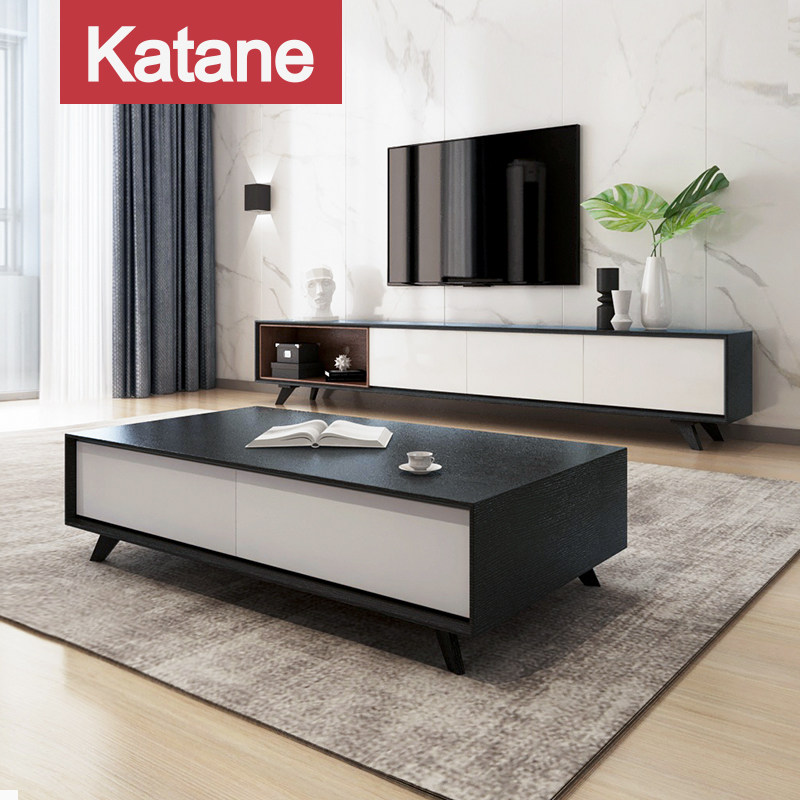 Nordic wind tea table TV cabinet Composition High foot minimalist modern living room full size Family style High foot baking lacquered furniture