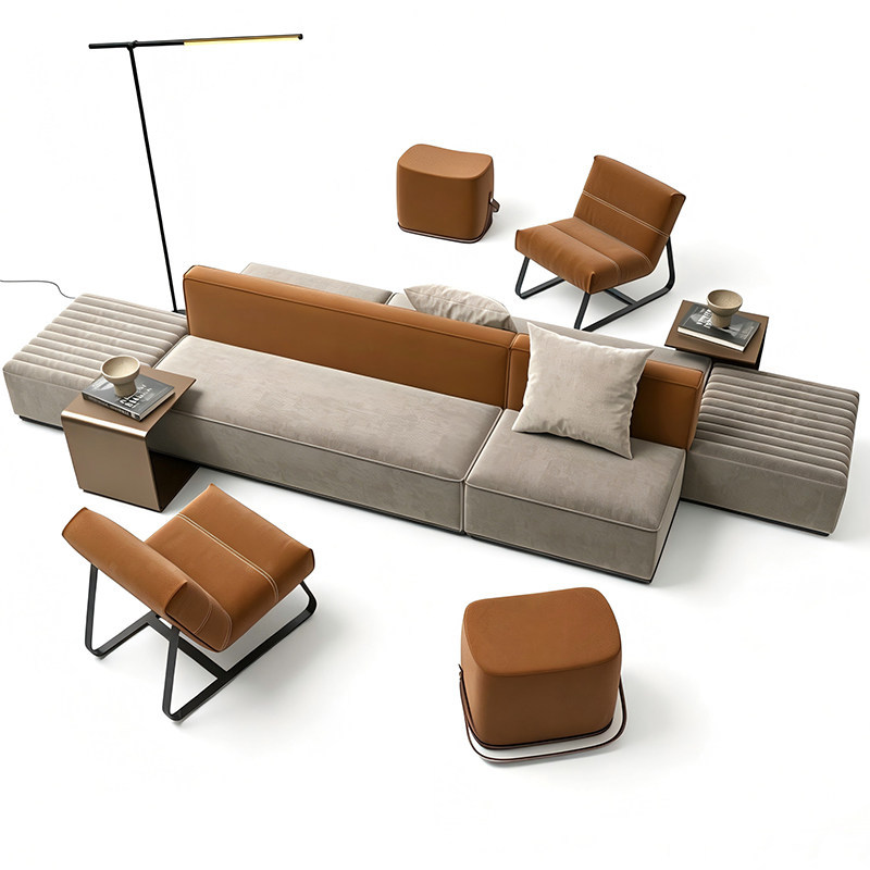 2026 New Model Sofa for Living Room, Solid Wood Office Rest Area Reception Booth Sofa, Double-Row Back-To-Back Multi-Seater