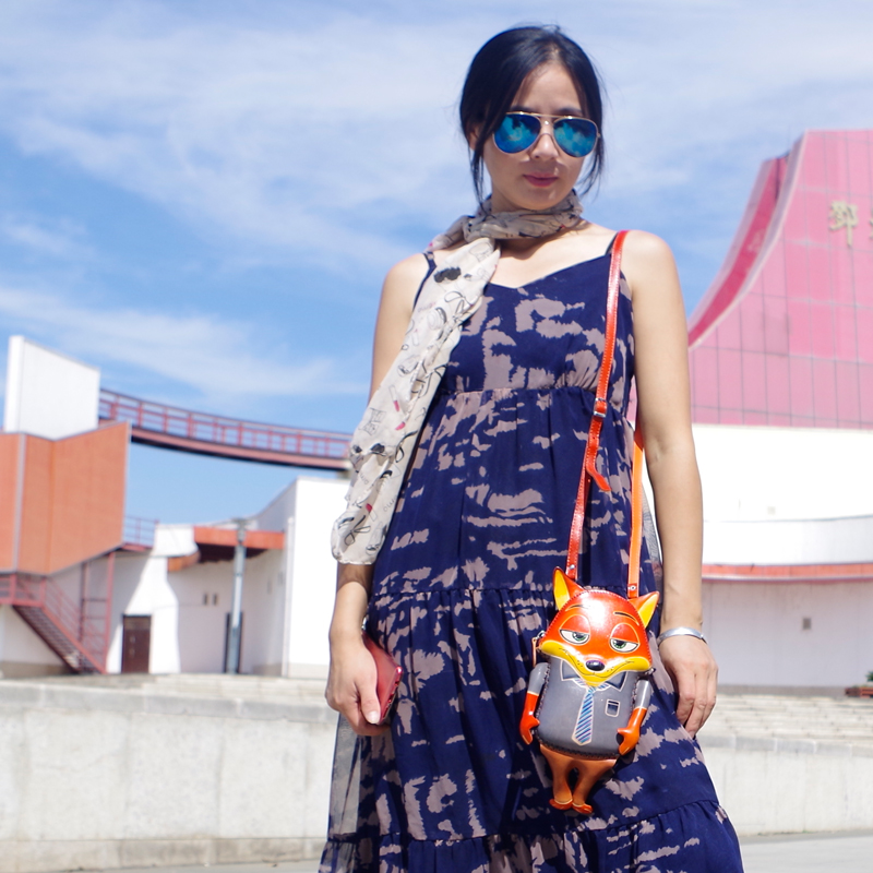 Crazy Animal City Fox Nick Backpack Genuine Leather Top Layer Leather Single Shoulder Messenger Bag Female Cute Cartoon Phone Bag