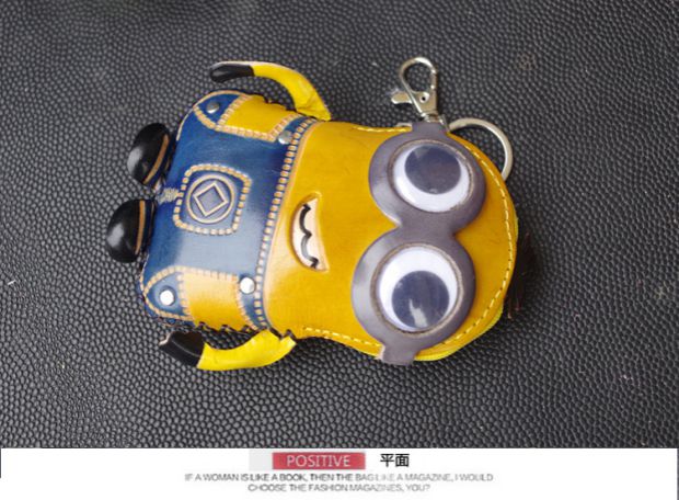 Người đàn ông nhỏ màu vàng hoạt hình ví da lớp đầu tiên túi da túi nhỏ túi cá tính handmade túi xu mặt dây chuyền - Trường hợp chính ví móc khóa lv