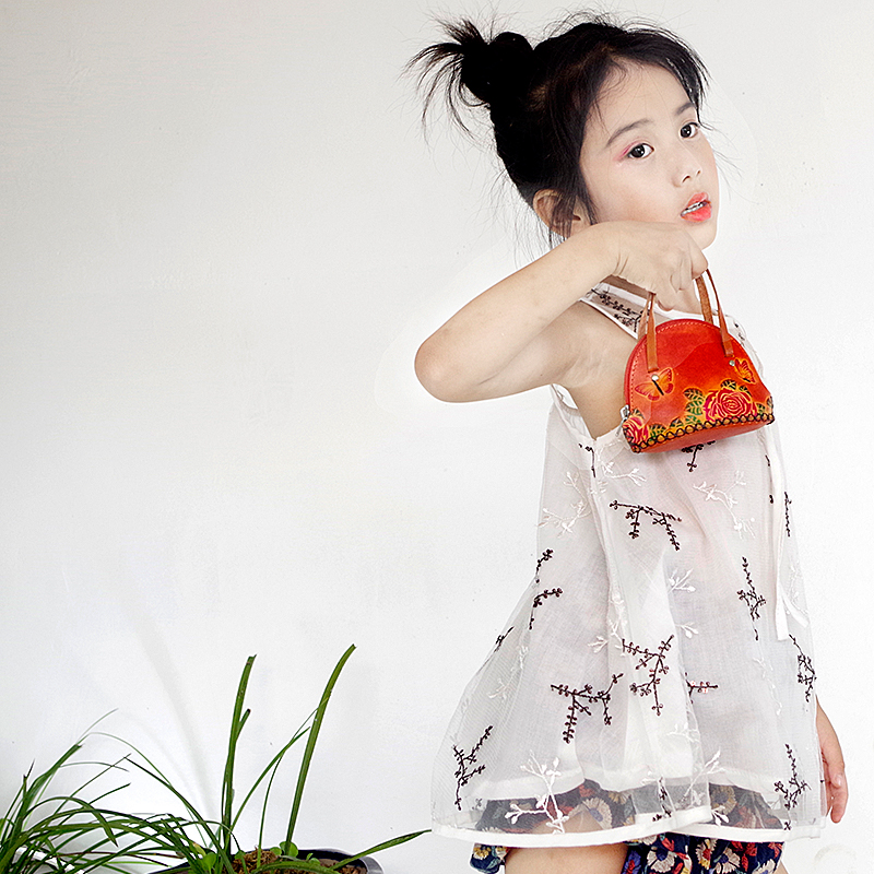 Handmade cowhide botanical flower coin bag mini wallet creative leather coin purse ladies hand carry handle bag