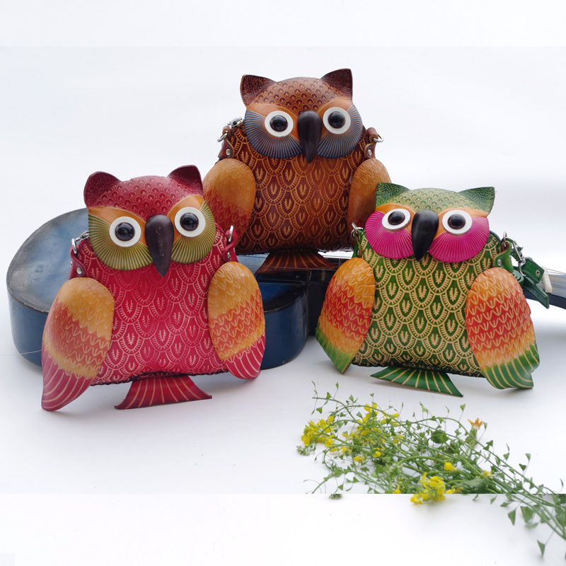 Leather handmade vegetable tanned leather personality simple fashion cute one-shoulder messenger bag owl cartoon coin purse
