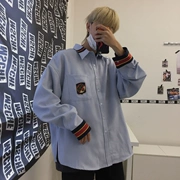 Mùa thu phiên bản Hàn Quốc của ulzzang Harajuku College phong cách retro áo sơ mi Anh lỏng lẻo nam và nữ polo áo thủy triều