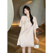 Guoguojia Flower Letter Pink New Chinese Style National Style Dress for Women Summer 2024 New Jacquard Embroidered Short Skirt