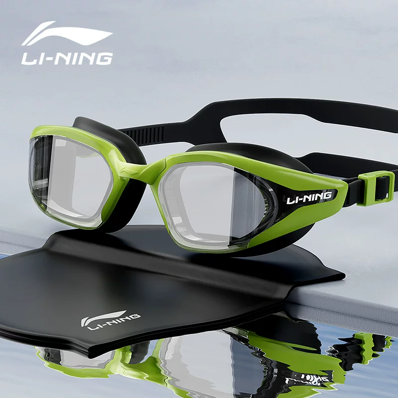 Надежный плавательный шапка Li Ning водонепроницаемая против запотевания для плавания, набор, профессиональное оборудование, мужской стиль