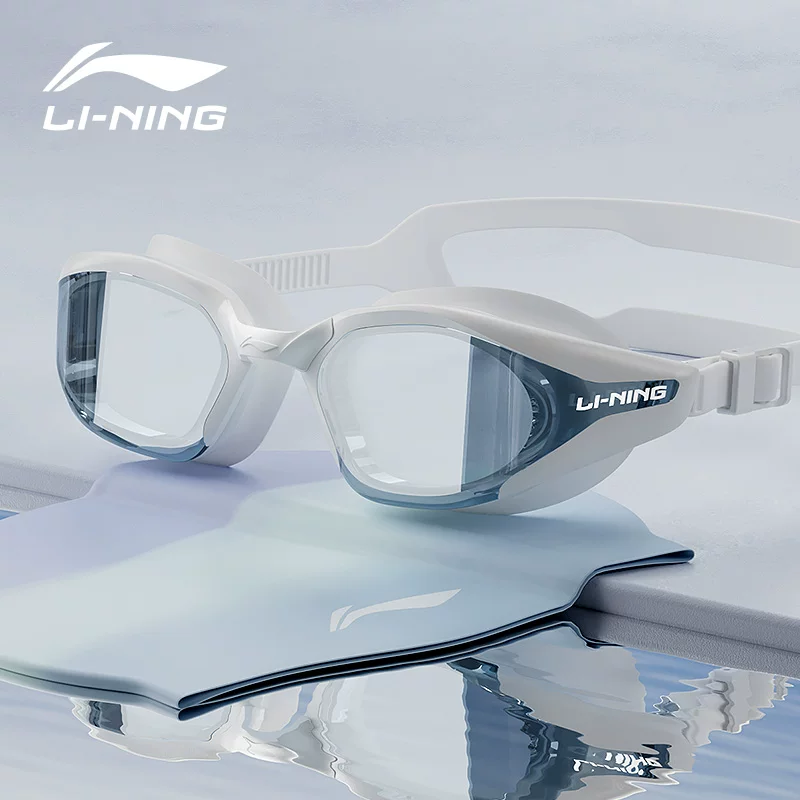 Надежный плавательный шапка Li Ning водонепроницаемая против запотевания для плавания, набор, профессиональное оборудование, мужской стиль