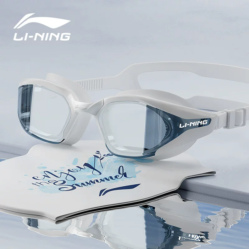 Надежный плавательный шапка Li Ning водонепроницаемая против запотевания для плавания, набор, профессиональное оборудование, мужской стиль