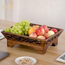 Thai creative solid wood fruit plate household living room snack tray coffee table decoration Wooden retro new Chinese fruit plate