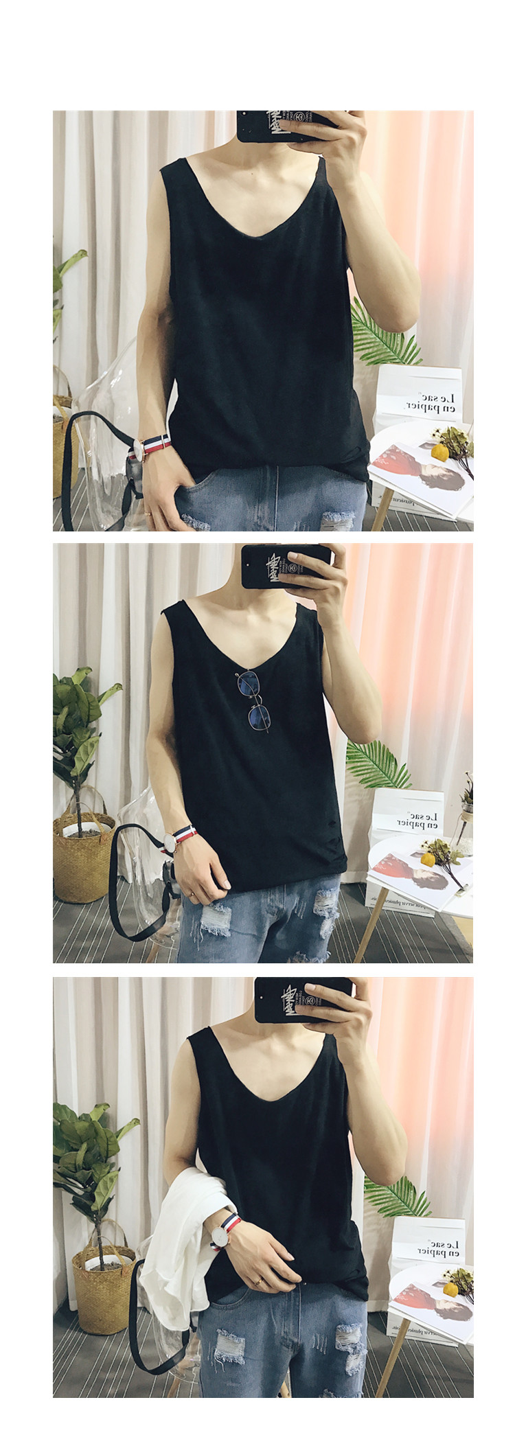 Nhỏ ở lại ~ tre lỗ bông vest áo không tay T-Shirt nam xu hướng lỏng hoang dã vest bóng rổ áo sơ mi