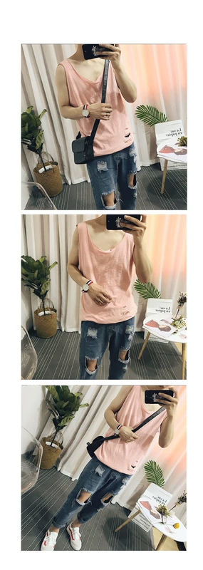 Nhỏ ở lại ~ tre lỗ bông vest áo không tay T-Shirt nam xu hướng lỏng hoang dã vest bóng rổ áo sơ mi áo vest dạ nam trung niên