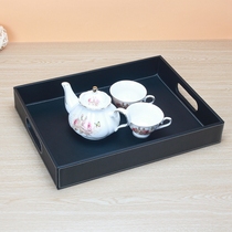 Leather tray wine tray hotel supplies square tea tray thickened kung fu tea set tea tray wooden set home