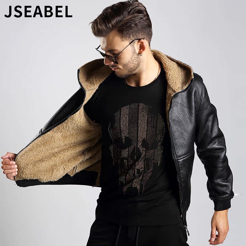 JSEABEL nam da Hàn Quốc phiên bản của sóng đẹp trai 2019 mới mùa đông áo khoác cashmere áo cộng với nhung dầy