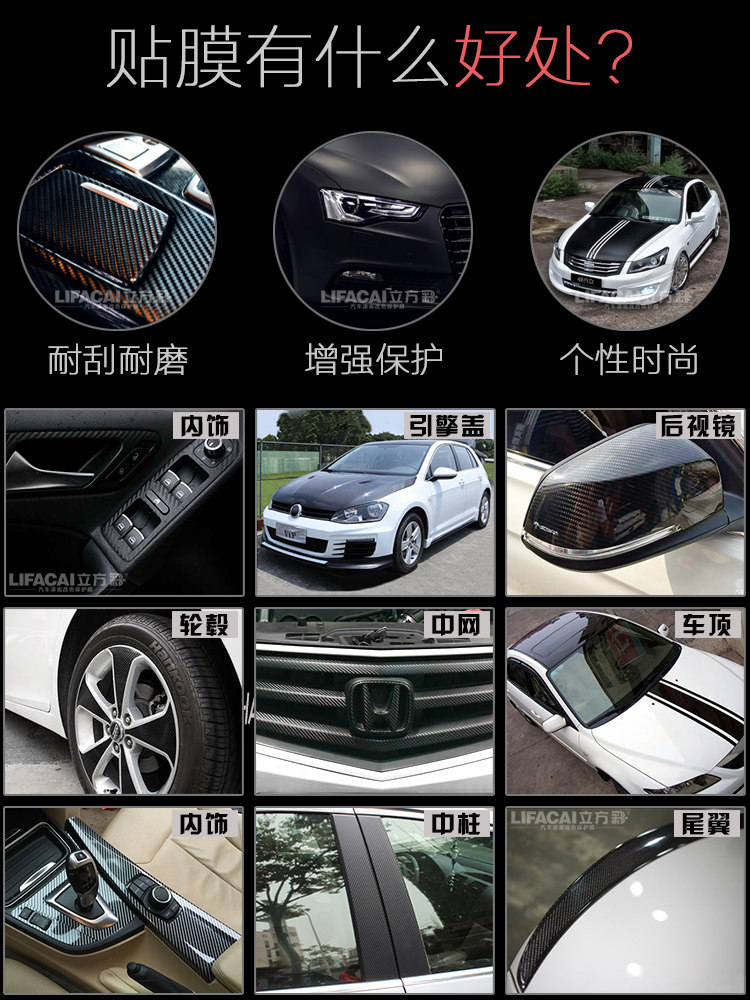Car Color Change Film Carbon Fiber Sticker Black Interior Center Console Body Trim Blackening Matte Frosted Glossy Black Film