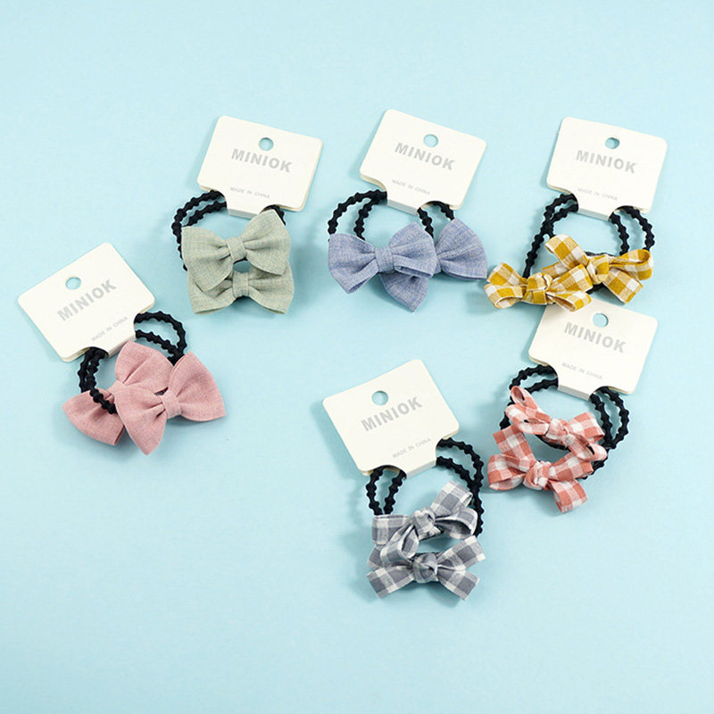 Korean children's bow hair rope baby hair accessories hair clip princess does not hurt the hair ring girl simple plaid hair clip - Taobao