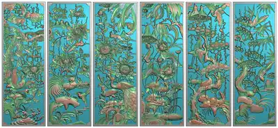 Fine carved drawing hollow flower and bird hanging screen wind partition background wall wood jade stone carving sandstone porch decorative carving relief drawing