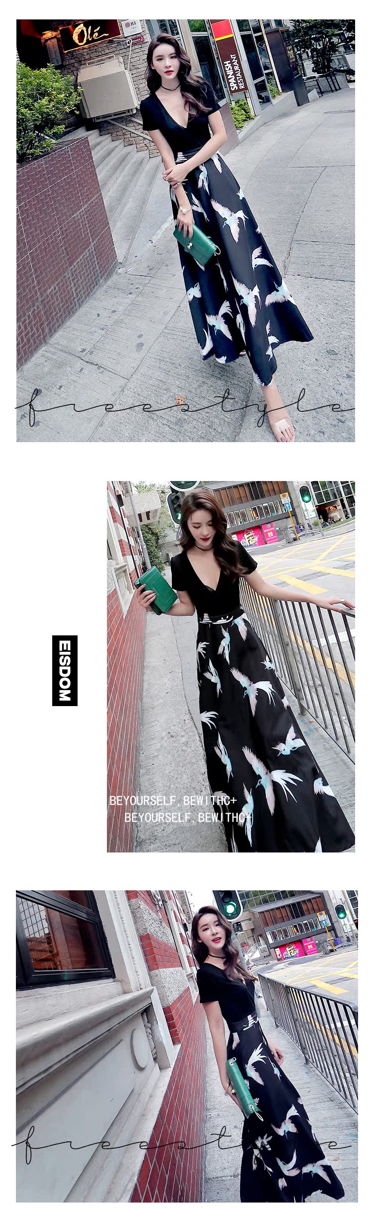 C nhà 2018 mới Châu Âu và Mỹ V-Cổ retro Hồng Kông hương vị cao eo là mỏng sexy over tính khí đầu gối ăn mặc nữ mùa hè váy trắng đi biển