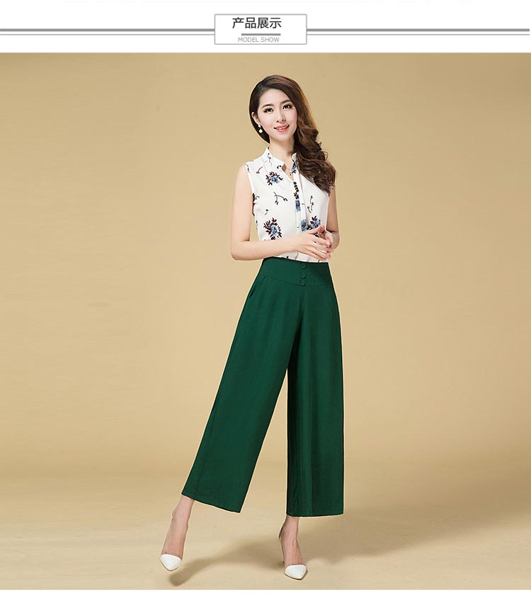 Quần ống rộng mùa hè quần nữ cạp cao cạp cao tuổi trung niên 50 tuổi là quần lửng ống rộng cỡ lớn cotton và vải lanh nhảy vuông quần mẹ mẫu áo phao nữ đẹp 2020