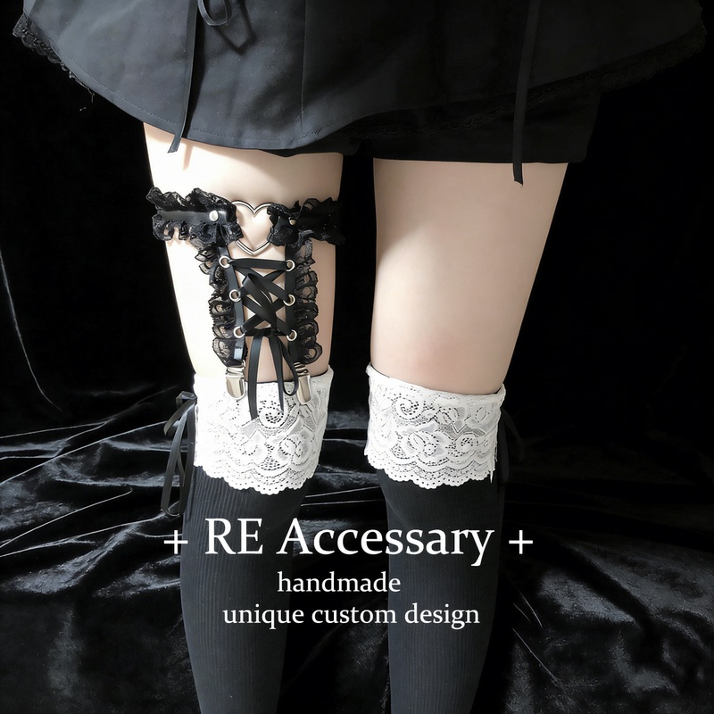 Re Cross Lace Dark Magic Child Series Black and White Subculture Exquisite Niche Elastic Leg Ring Sexy