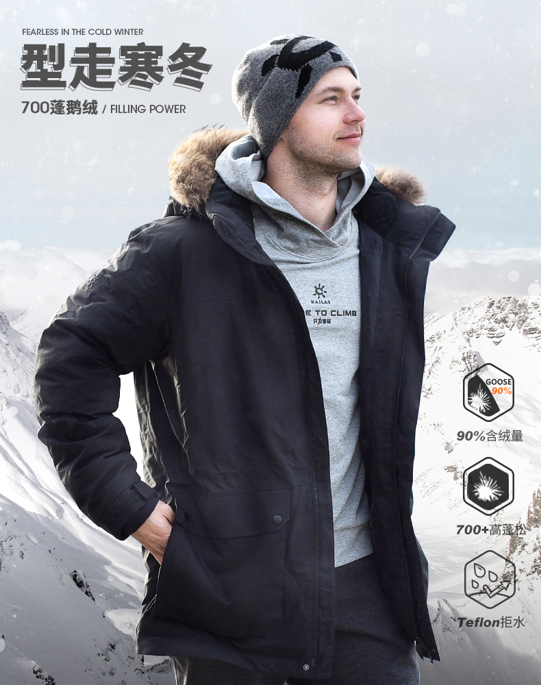 凯乐石 kailas 700蓬190克拒水鹅绒 貉子毛领 中长款重装羽绒服 可抗-20℃ 图4