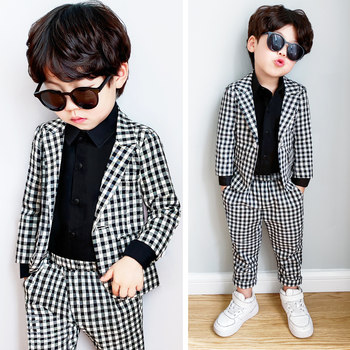 Autumn children's clothing children's small suit suit British style boy plaid suit two-piece set boy flower girl dress