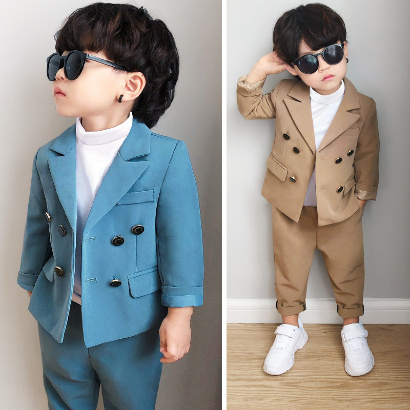 Boy's baby handsome Inlan double-row buttoned small suit suit autumn and winter children's casual gown children play out