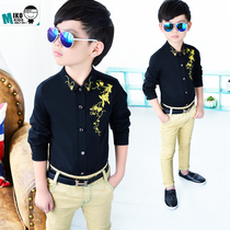 Special Korean version of spring and Autumn childrens clothing Black British style childrens long-sleeved shirt Boys  shirt autumn