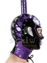  Latex Coat Latex Headgear Braid Headgear Mantail Braid Mask Full Face Tight Wrap Mask M Sexy Cos