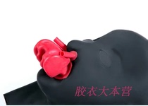 Latex headgear mask face with tooth cover nose tube choking oral mouth storm bondage to teach men and women