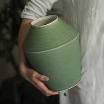 Elegant Spin Green Glazed Sprinkle Gold Handmade Big Vase Floral Home Daily Floral Moon Jars Y