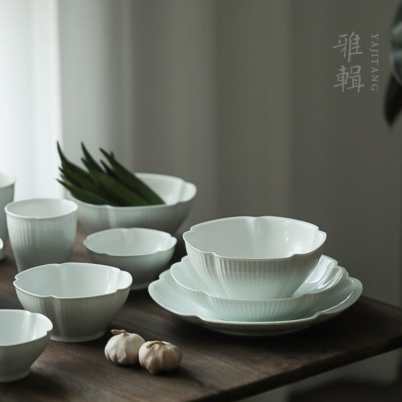 Elegant earthly Hair dew High temperature Qing white Porcelain Double Cutlery Sets Glass Plate Rice Bowl GIFT BOX CLOTHING Y