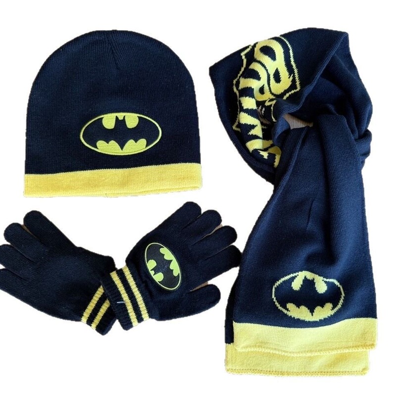 Autumn and Winter Batman Hat, Scarf, Gloves, Warm Cartoon Print Pullover Hat, Children's Outdoor Neck Warmer, Woolen Hat Autumn and Winter Batman Hat, Scarf, Gloves, Warm Cartoon Print Pullover Hat, Children's Outdoor Neck Warmer, Woolen Hat